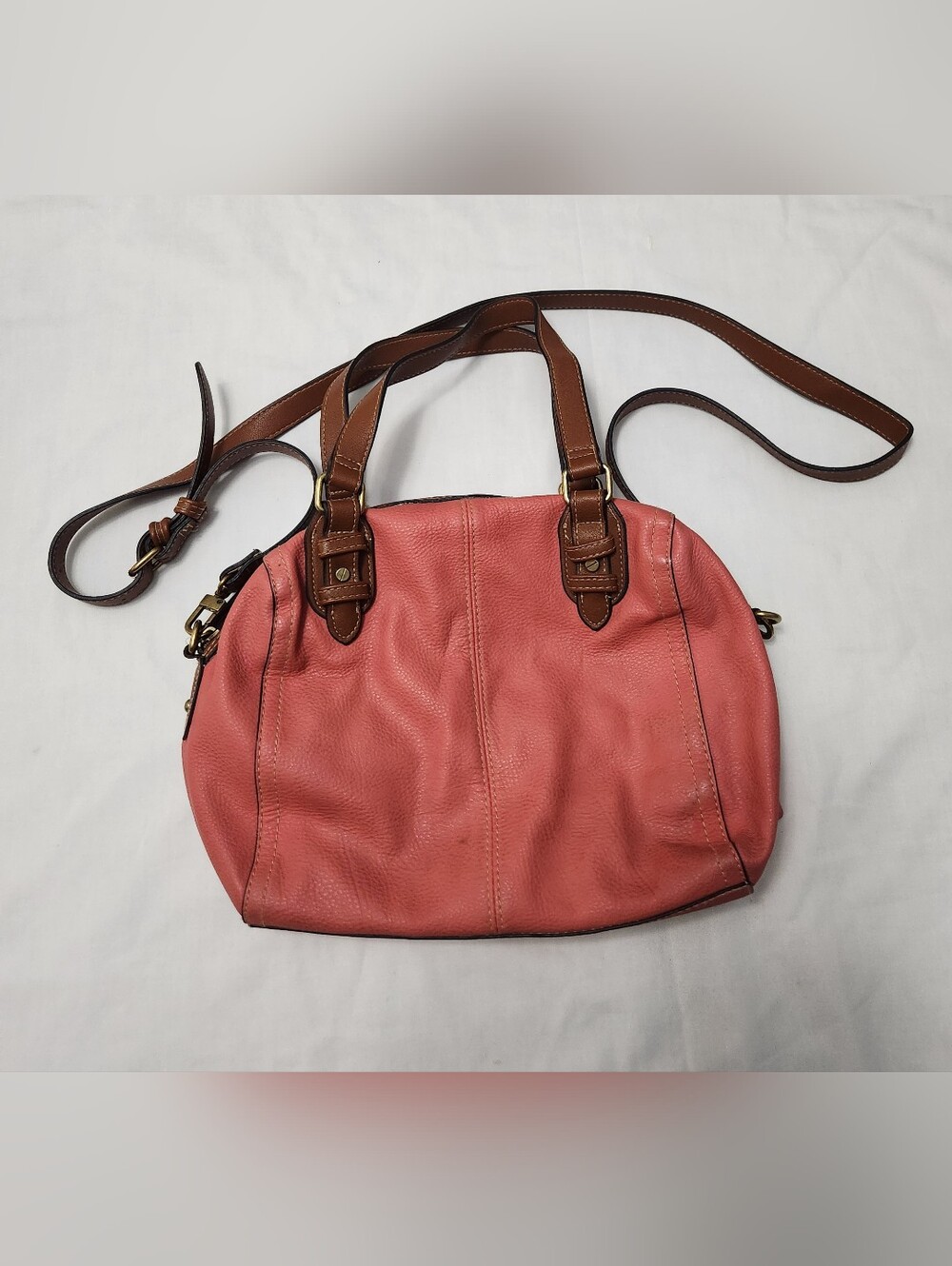 WOMEN'S CORAL PURSE WITH BROWN STRAPS